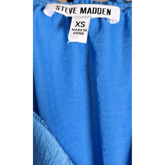 STEVE MADDEN Women's Satin Blue Dress Flutter Sleeveless XS Romantic Elastic - Picture 5 of 15